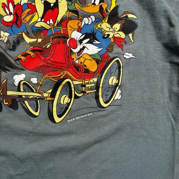 Vintage Looney Tunes Las Vegas 1990s T Shirt Large Green Cartoon Cowboy - Picture 3 of 9